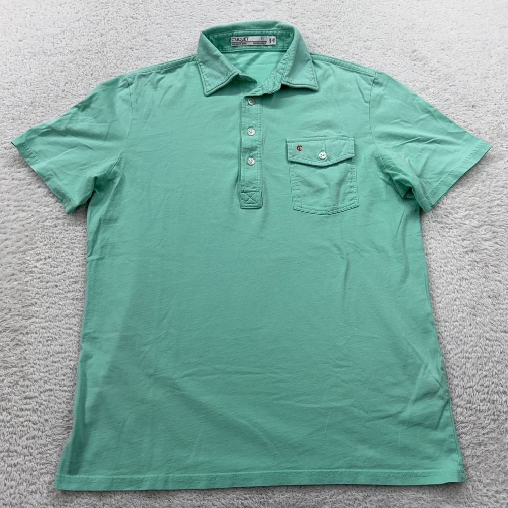 Criquet Mens Players Shirt Mint Green Organic Cotton Short Sleeve Polo Size S